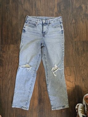 Old Navy Light Blue Straight-Leg Ripped Jeans